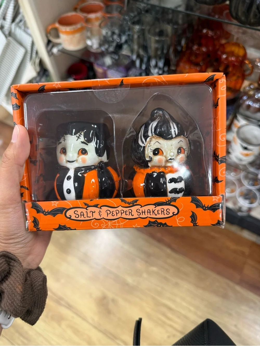 Johanna Parker Halloween Ceramic Salt & Pepper Shaker Set - Black & Orange - Picture 2 of 2